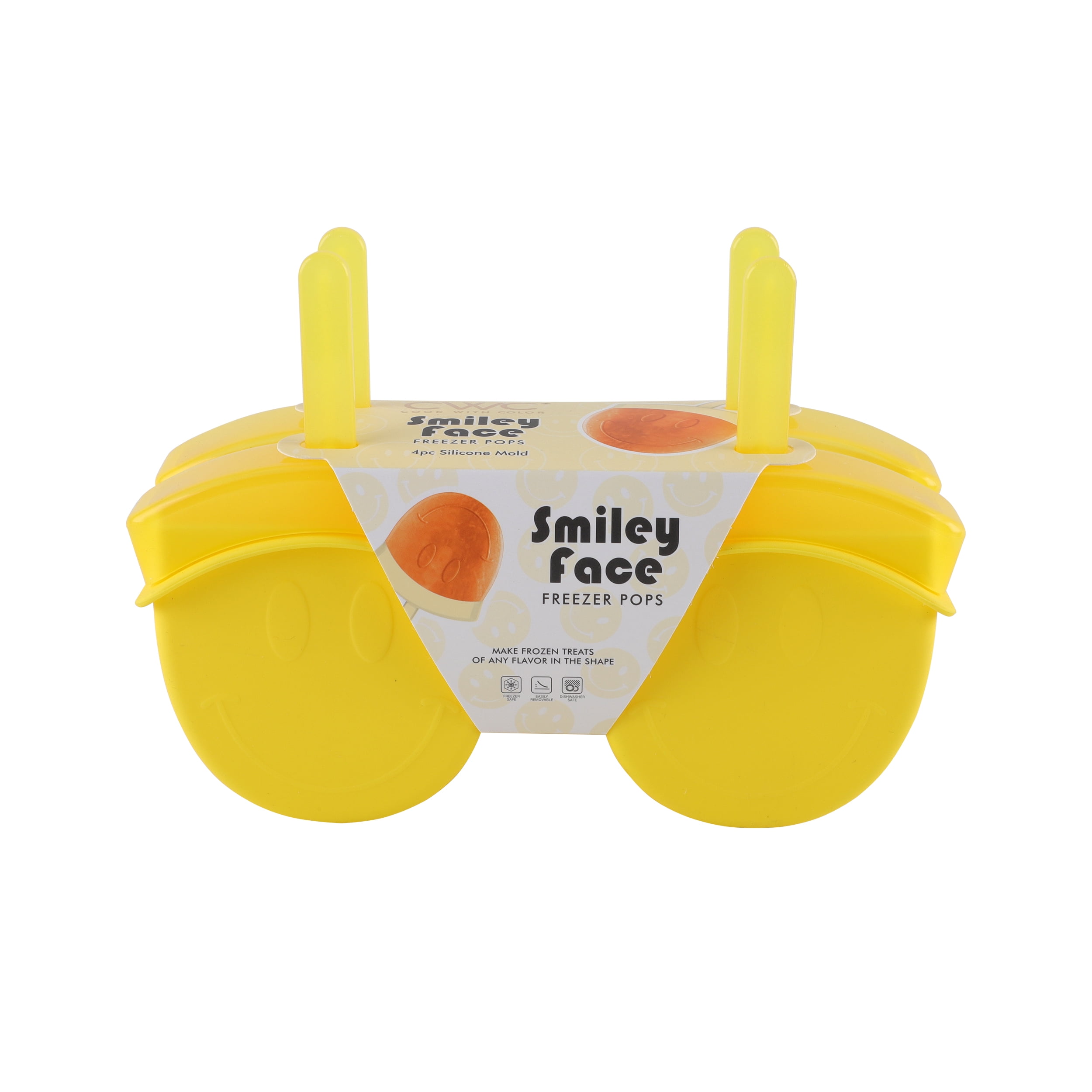 Smiley Face Silicone Ice Pop Molds-4 Cavity Yellow