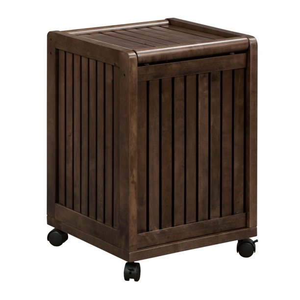 24" Espresso Brown Solid Square Rolling Laundry Hamper with Lid