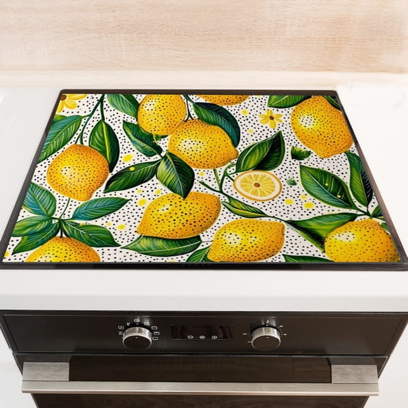Square Stove Top Covers for Gas Burners, Lemon Spot Art, Electric Stove Burner Covers, Glass Induction Cooktop Protector mat, Non-slip Foldable Decoration pad for Kitchen RV (28×20 Inch)