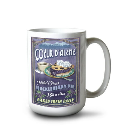 

15 fl oz Ceramic Mug Coeur d Alene Idaho Huckleberry Pie Vintage Sign Dishwasher & Microwave Safe