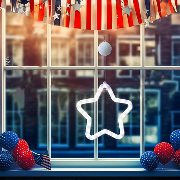 Luces decorativas para ventana Lisbinx para el 4 de julio: luces patrióticas a pilas rojas, blancas y azules con ventosa para el hogar