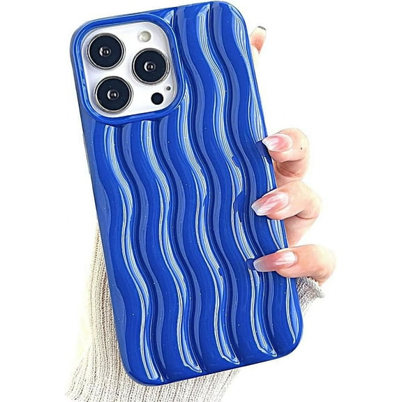 Compatible with iPhone Case,Cute Curly Wave Water Ripple Shape Pattern Protection Soft Shockproof Cover Phone Case (Blue,iPhone 13 Pro)