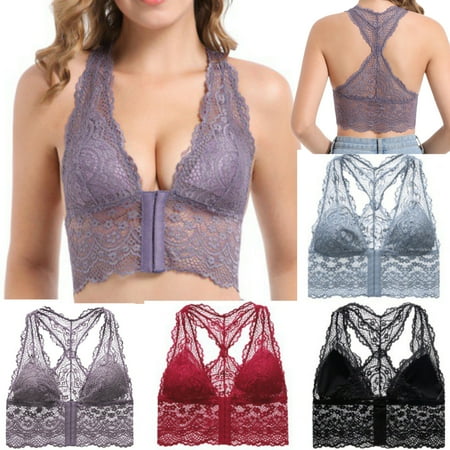 

Womens Front Closure Lace Floral Sexy Seamless Thin Padded Bralette