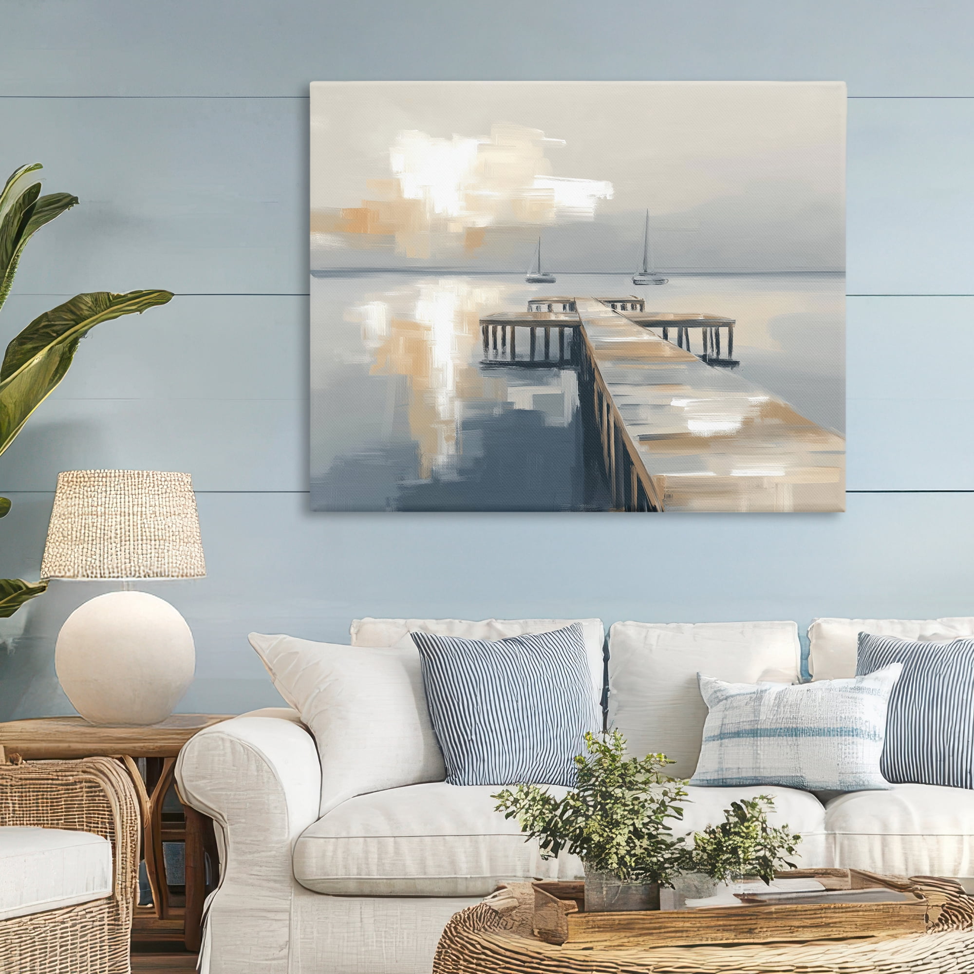 Stupell Industries Pier with Two Boats Seascape Canvas Wall Art, design by Kim Curinga