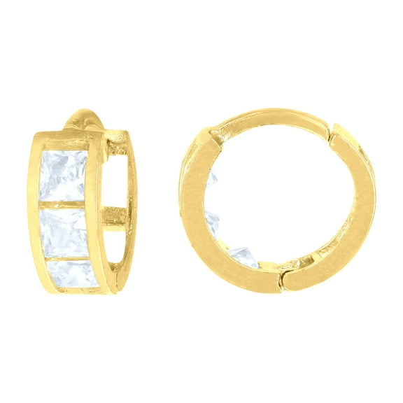 10k Yellow Gold Womens Princess Cut Cz Cubic Zirconia Hoop Earrings Jewelry Gift for Women
