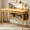 Wood, variant on MINESTIA  Solid Wood Writing Desk, Home Office Desk for Small Spaces, Mid Century Modern Desks with 2 Drawers & Storage Shelf, Standing Desk with Side Hooks for Study, Bedroom, Office