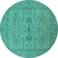 thumbnail image 1 of Ahgly Company Machine Washable Indoor Round Oriental Turquoise Blue Industrial Area Rugs, 6' Round, 1 of 4