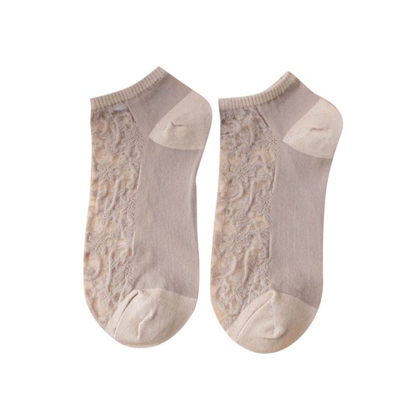 Ladies Invisible Lace Socks Thin Cotton Bottom Non Slip Low Cut Footies for Flats Summer