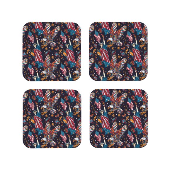 Vsdgher United States Of America Print Leather Coasters for Drinks, Durable Drink Coasters 4 Set for Tabletop Protection, Luxurious Home Décor and Housewarming Gift-Square