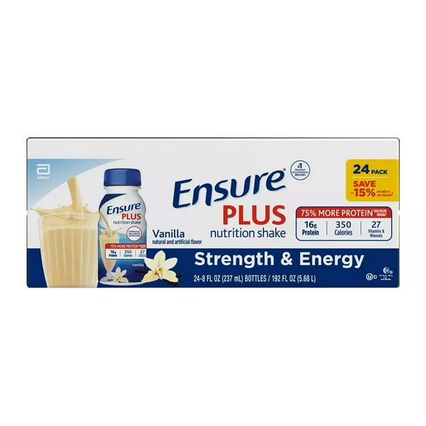 Ensure Plus Vanilla Nutrition Shake 24 Pack 16g Protein 8 Fl Oz Walmart Com