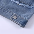 thumbnail image 3 of JOANKDMI Jean Jacket for Women Trendy Denim Button Down Collared Distressed Long Sleeve Jean Coat with Frayed Vintage Casual Shacket Outerwear for Fall Spring Everyday Wear, 3 of 8