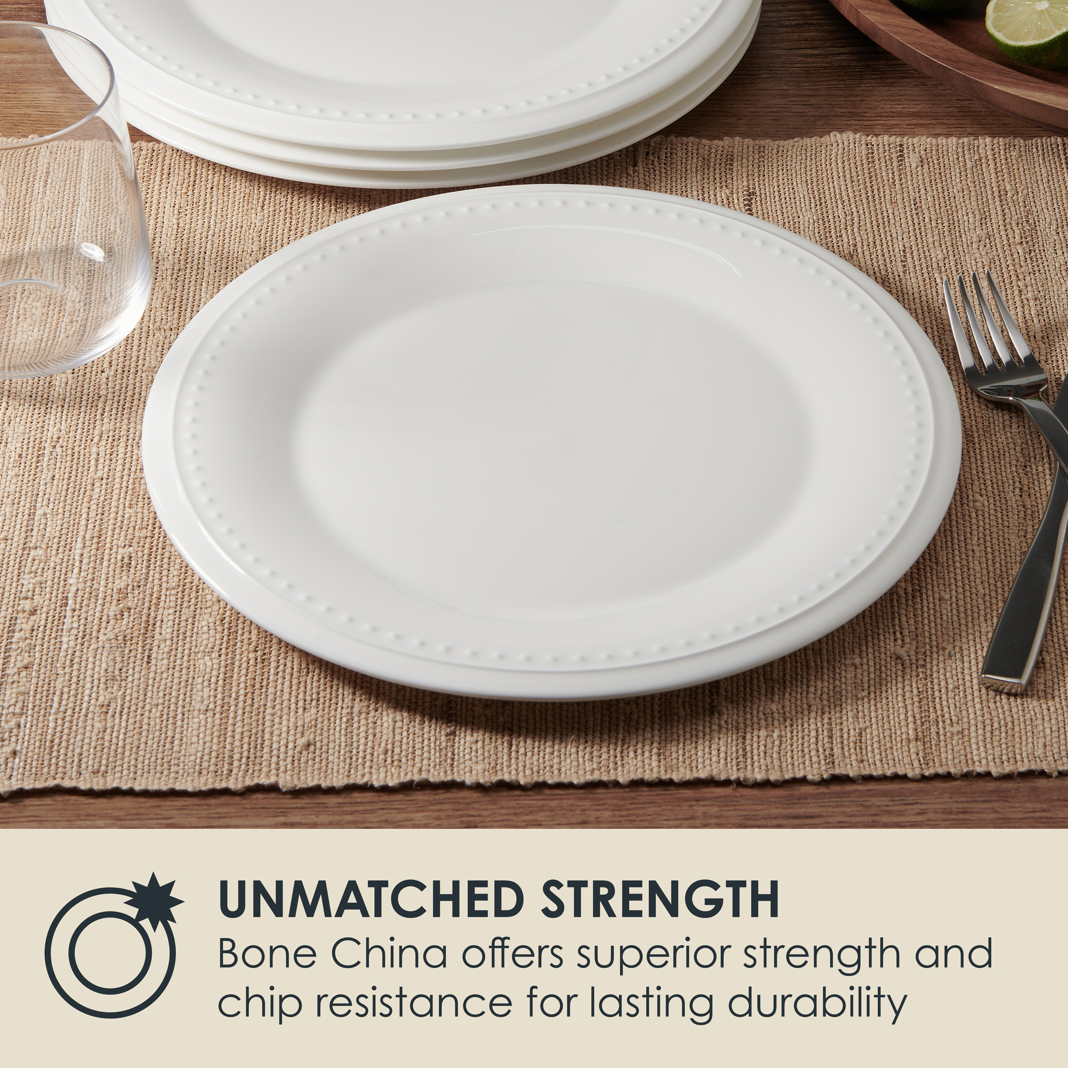 Fitz and Floyd Nevaeh White Classic Bead 11" Round Bone China Dinner Plates (4 Count)