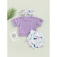 thumbnail image 4 of Bagilaanoe 2Pcs Toddler Baby Girl Easter Outfits Short Sleeve T-shirt Tops + Bunny Print Shorts + Headband 3M 6M 12M 18M 24M 3T Kids Short Pants Set, 4 of 8