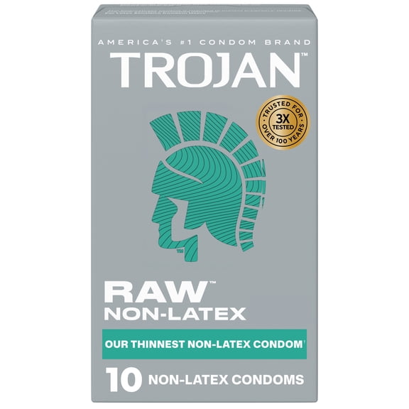Trojan Raw Non-Latex Lubricated Thin Condoms for Men, America’s Thinnest Latex-Free Condom, 10 count