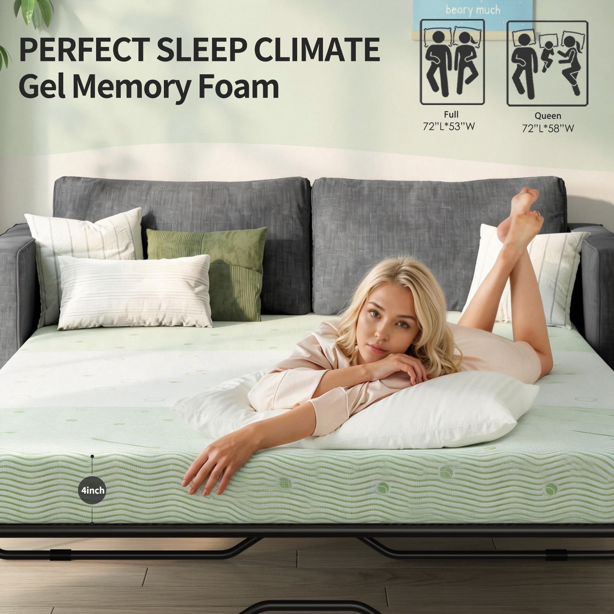 Timber Vibe Studio Mattress Adult 4 in Folding Queen Medium Tight Top Gel Mattresses