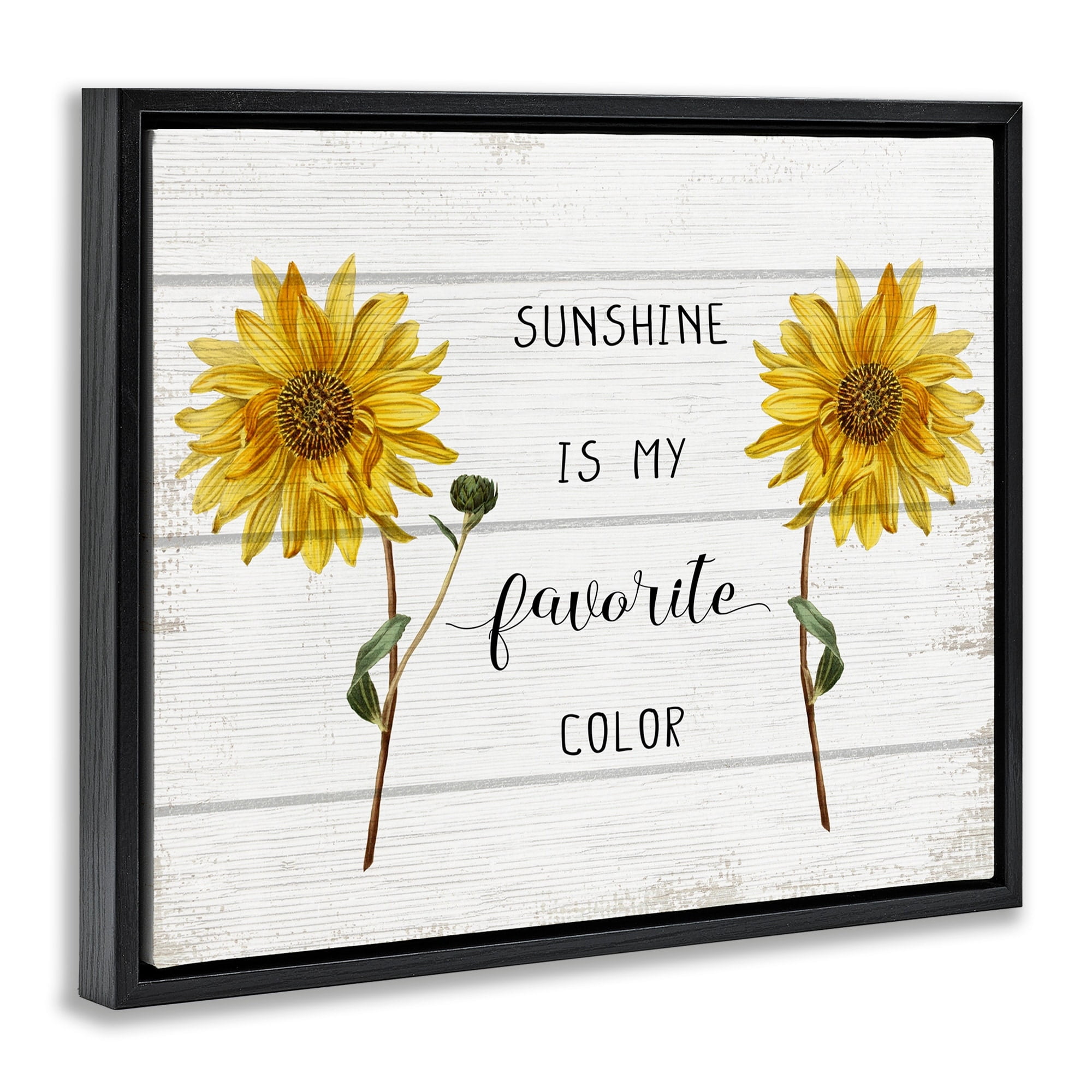 Stupell Industries Sunshine is My Favorite Color with Sunflower Accents Jet Black Framed Floating Canvas Wall Art, 24x30, by Daphne Polselli