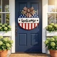 thumbnail image 5 of Patriotic Front Door Wreath, Welcome Sign for Front Door, Patriotic Porch Decor, Independence Day Decorations, 16 Inch Diameter Red White Blue Burlap Mesh Hanging Wreath with, 5 of 8