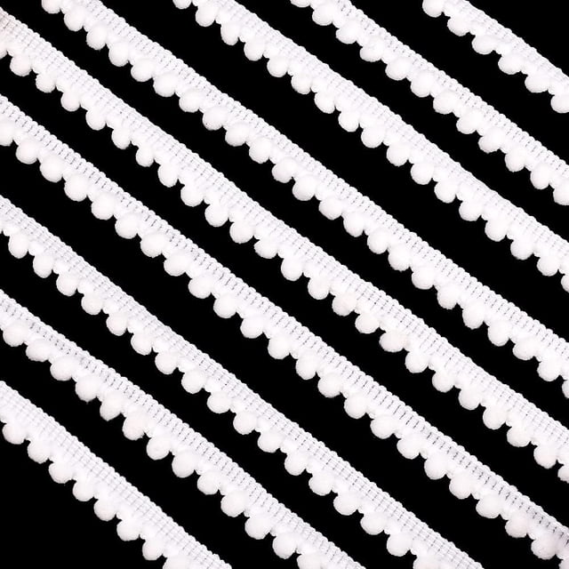 25 yardas de flecos en bolas de 1/2 pulgada (12 mm) de un solo borde. Cinta de coser blanca para manualidades, pompones, borlas y encaje.