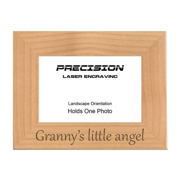 PrecisionNC Gift for Grandma Granny's little angel Grandchild Engraved Natural Wood Picture Frame 4x6 Landscape