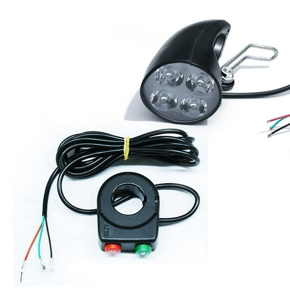 1 Set 4 LED Front Headlight with Horn and Switch 36/48V Ebike Light Scooter Lamps Electric Bicycle