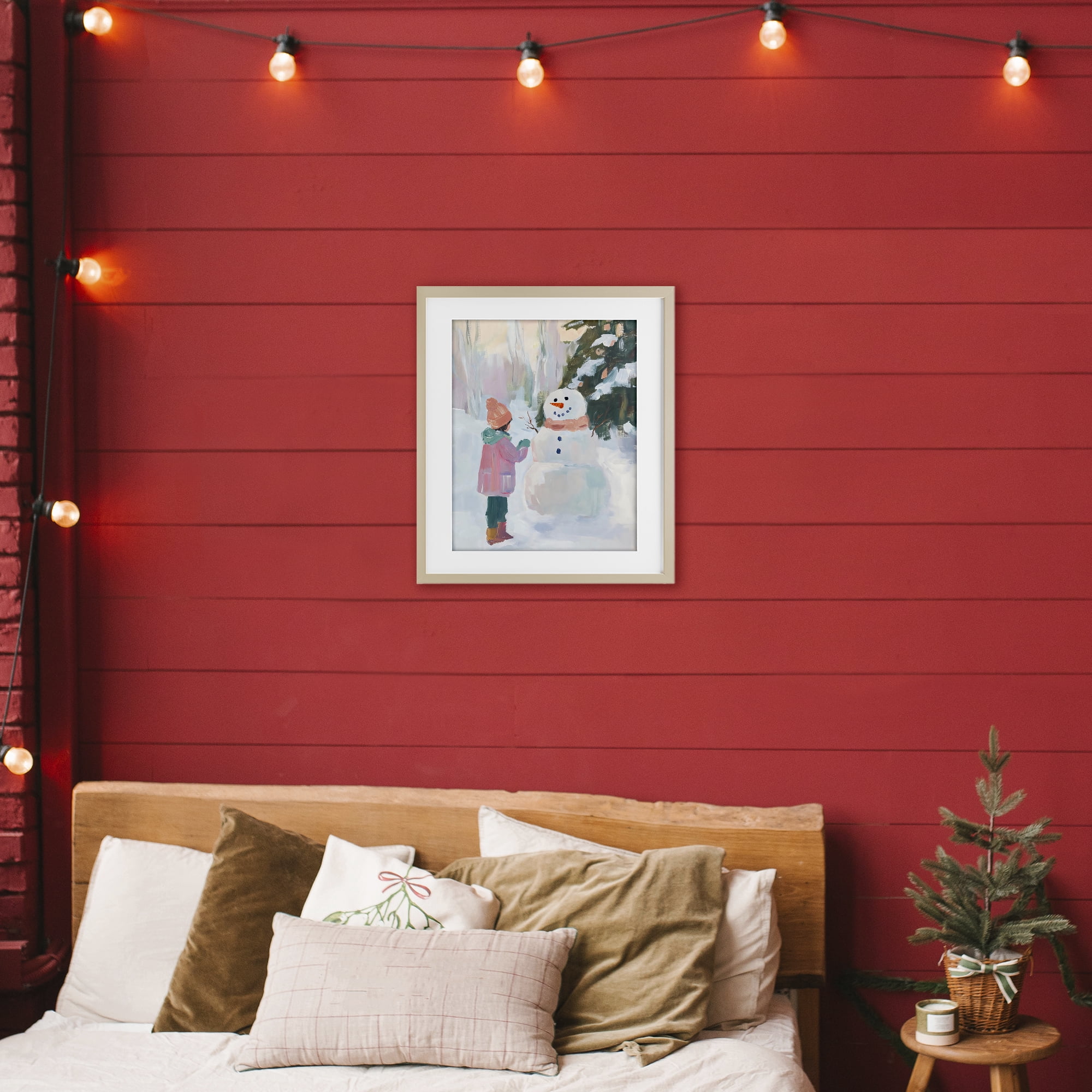 Stupell Industries Girl & Snowman in Winter Birch Framed Print Under Glass, design by The Prints Vibe