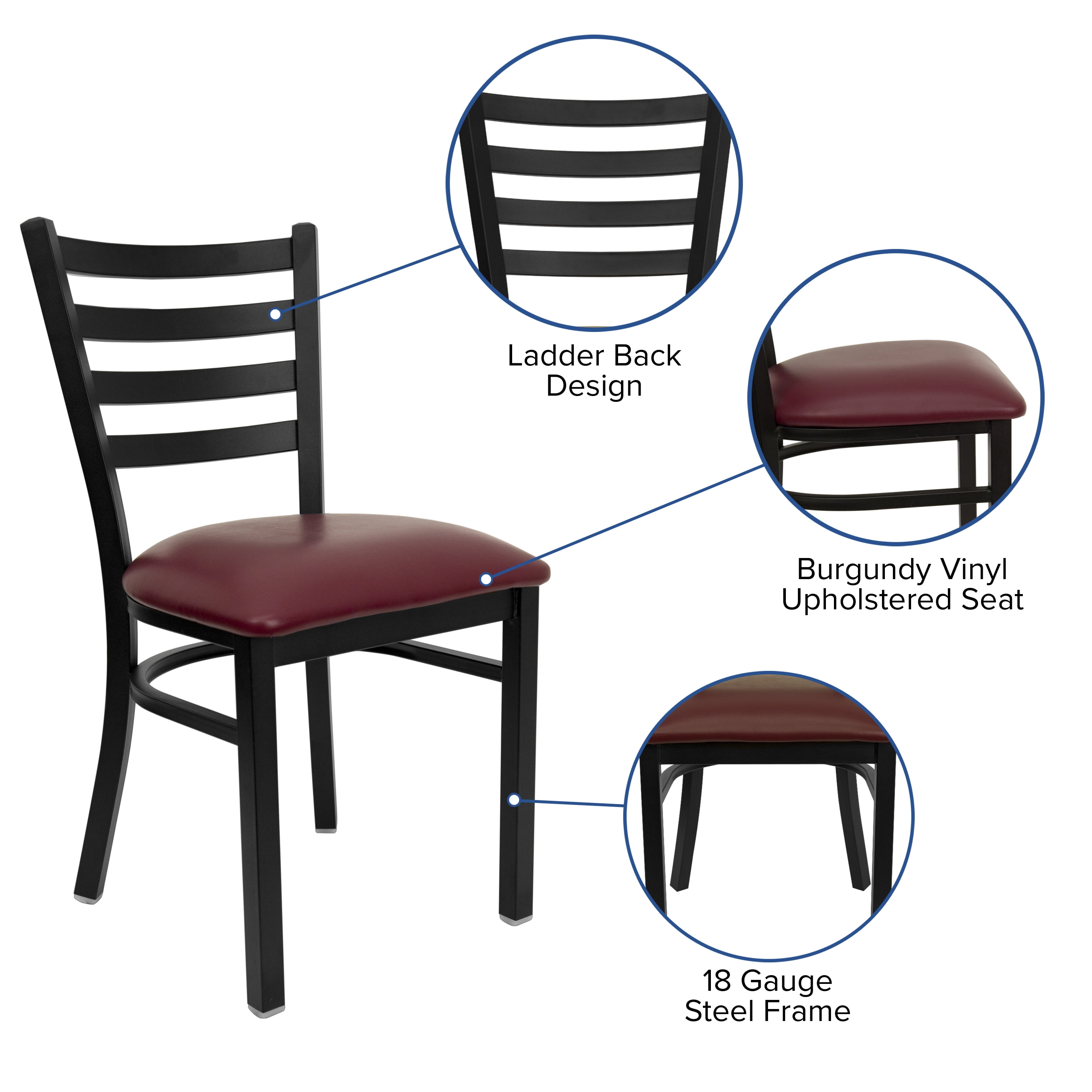 Flash Furniture Ladder Back Chairs - Set of 2, Black Metal