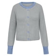 thumbnail image 4 of Cropped Cardigan Sweaters for Women Long Sleeve Color Block Crewneck Button Up Open Front Knit Cardigans Fall Tops, 4 of 5