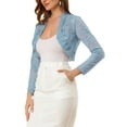 thumbnail image 4 of INSPIRE CHIC Women's Floral Lace Sheer Open Front Bolero Shrug Cropped Cardigan XL Gray Blue, 4 of 7