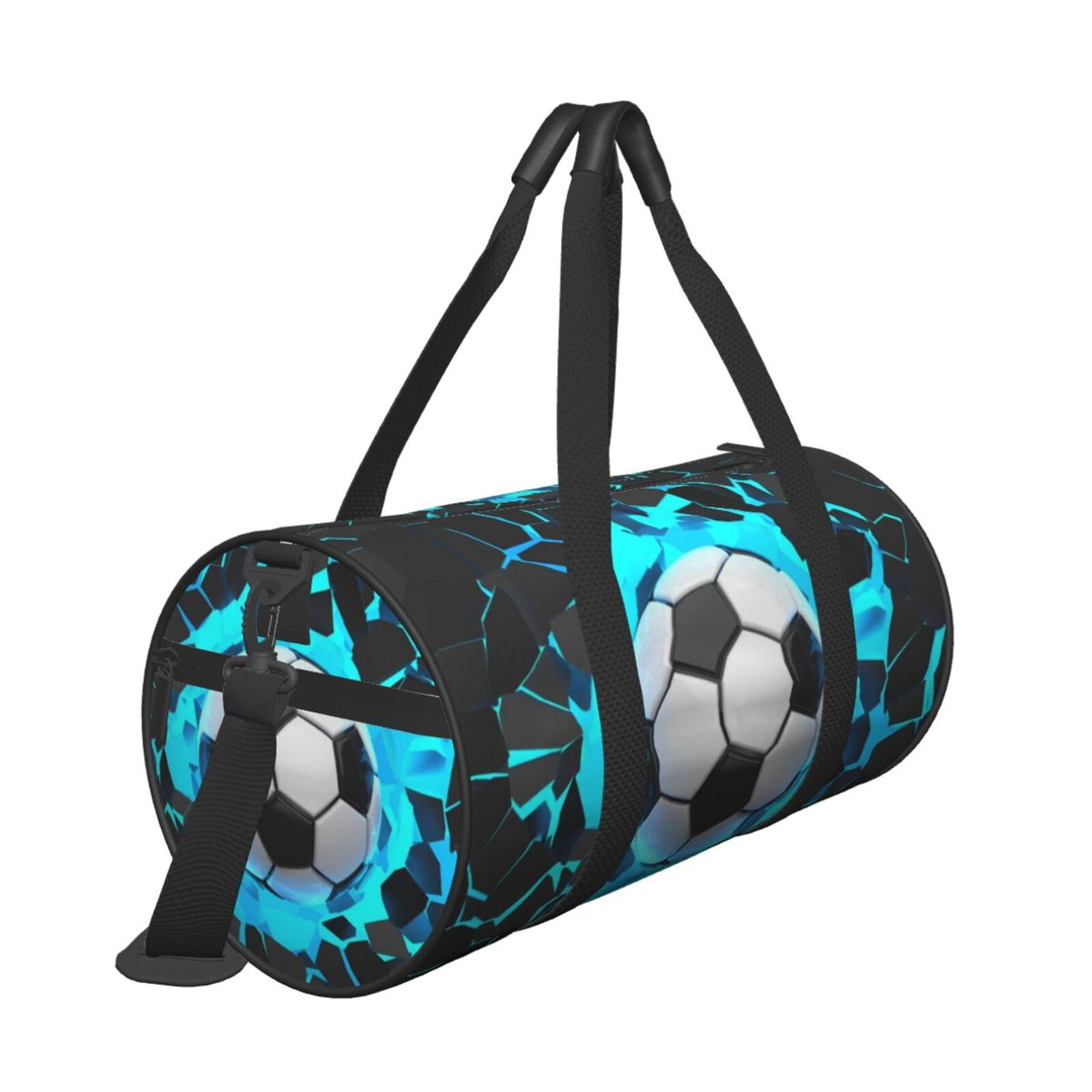 3D Soccer Ball Small Round Sport Duffel Bag,Crash Lighting Wall 17" Shoulder Airport Travel Bag, Men Women Weekender Overnight Sleepover Carry-On Personalized Tote Pouch