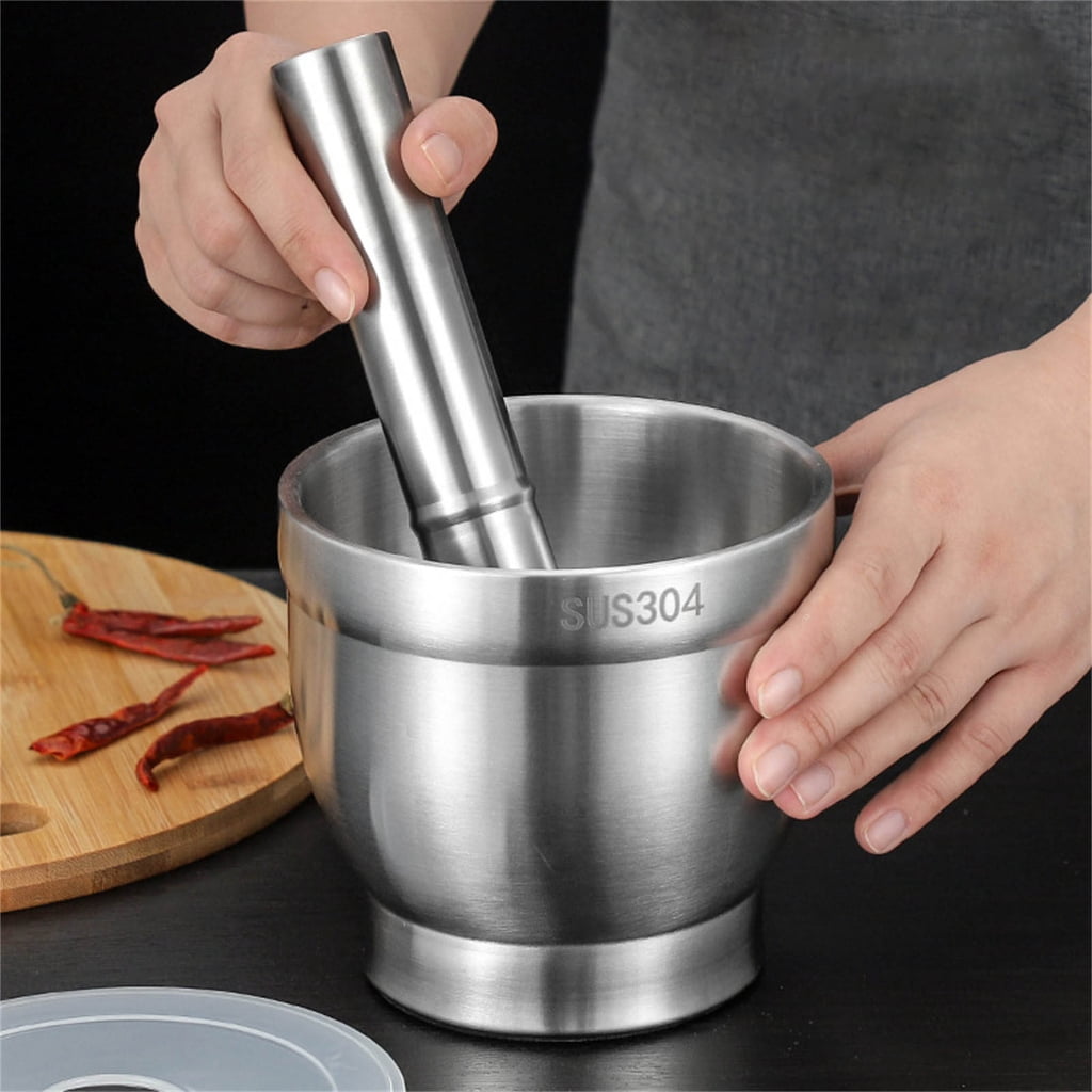 304Stainless Steel Garlic Grinder Salt and Pestle Pedestals Bowl Garlic Press Spices Grinder 304Stainless Steel
