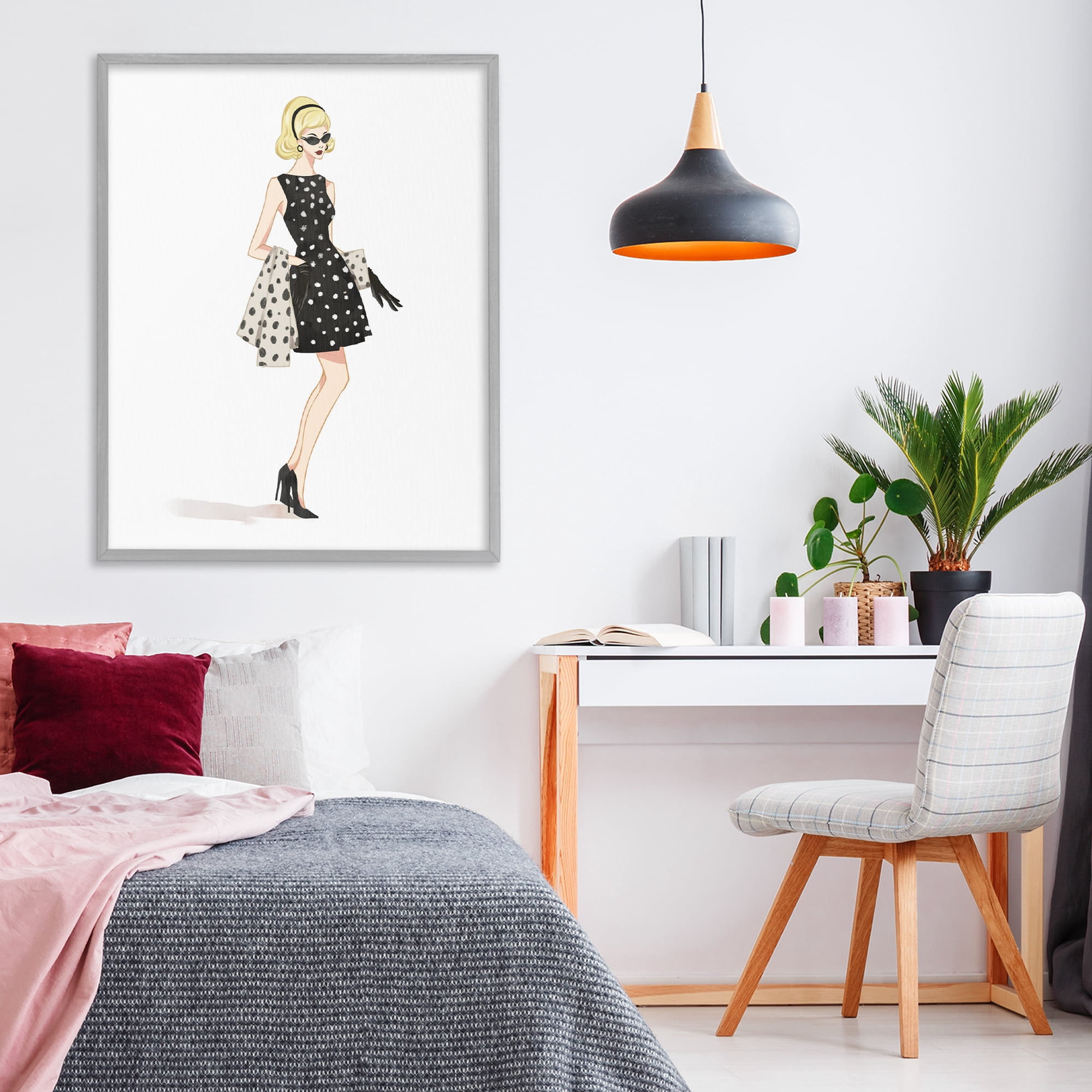Stupell Industries Feminine Retro Fashion Gray Framed Giclee Art, design by Ziwei Li