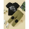 thumbnail image 2 of Seyurigaoka 2Pcs Infant Baby Boys Casual Suit, Short Sleeve Paper Airplane Letter Printed Tops + Patchwork Long Pants, 2 of 9
