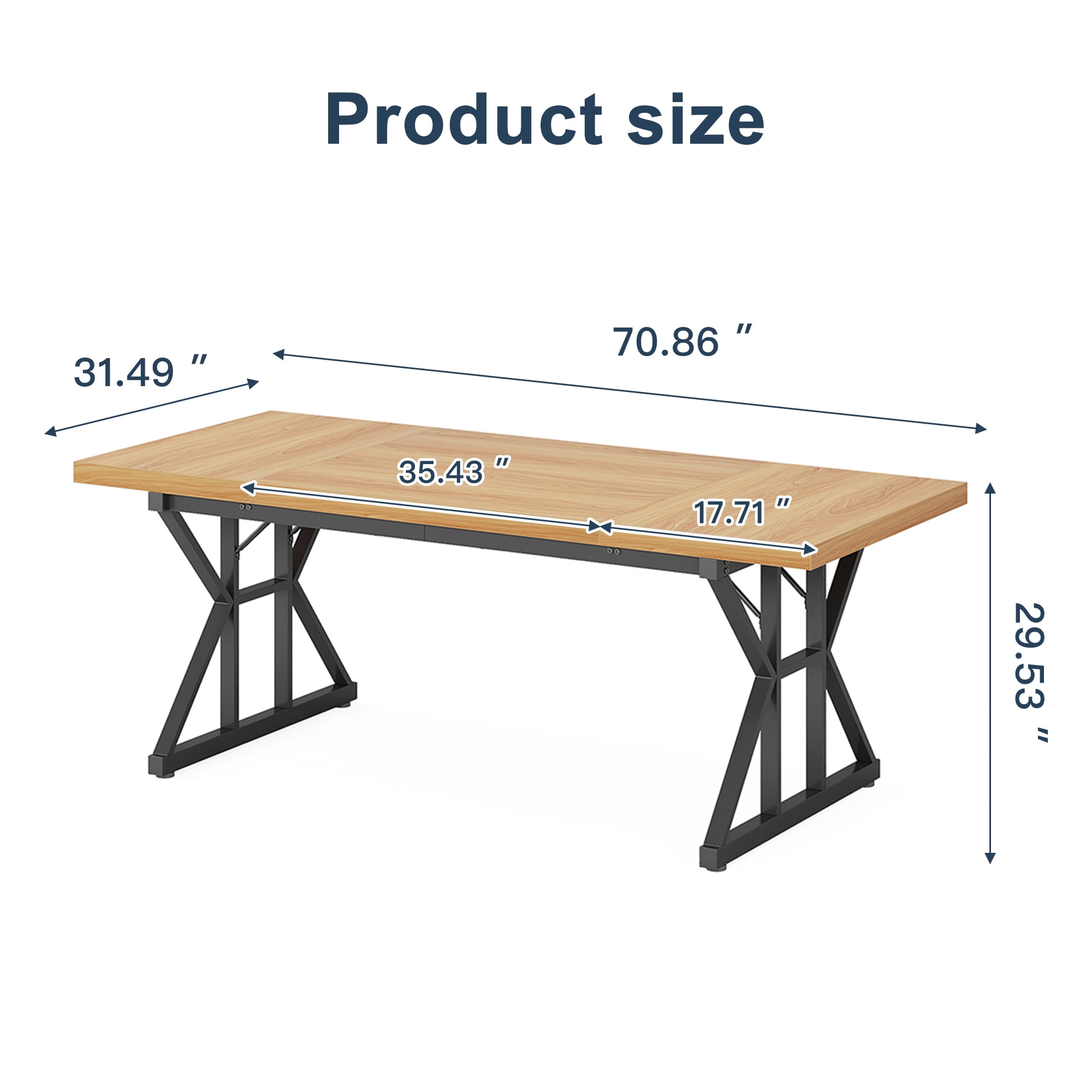Demi Bonn 71" Farmhouse Dining Table, Wood Rustic Kitchen Table for 6 People, Large Rectangular Dinner Table for Dining Room, Home Office, Living Room Furniture, Beige & Black