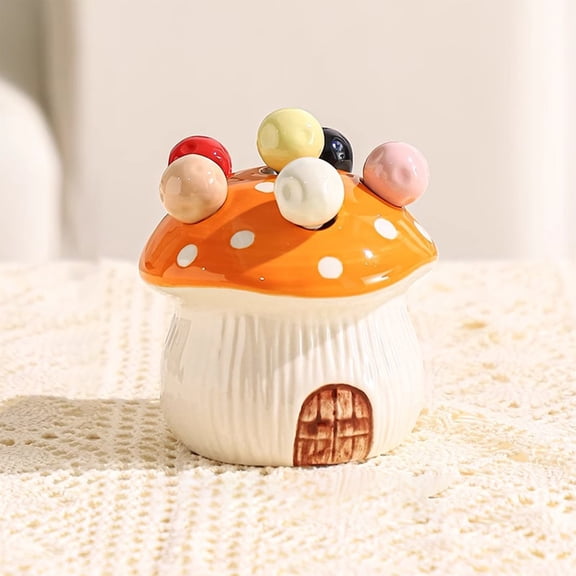 Aodebiao Ceramic Mushroom Storage Jar for Dry with Stainless Steel Fruit Forks Kitchen Measuring Baking Spoons Cooking Measuring Spoons for Kitchen Baking Tool Utensil