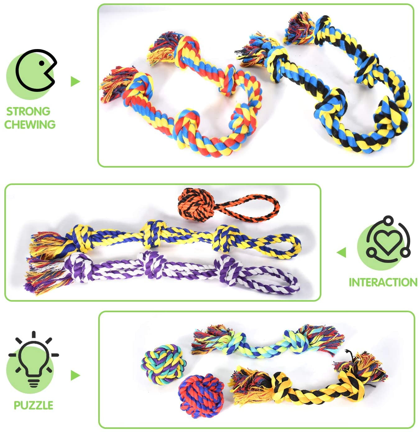 SHARLOVY Large Tough Chew Toys, 9-Piece Indestructible Cotton Puppy Teething Tug Set for Aggressive Chewers