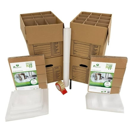 Kitchen Moving Box & Supplies Kit #1 4 Boxes with Dish/Glass Inserts