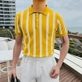thumbnail image 2 of Juebong Men's Knit Polo Shirts Yellow Vertical Stripes Lapel Short Sleeve Tennis Vacation Golf Shirts Button Up Tops, XX-Large, Yellow, 2 of 8