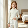 thumbnail image 2 of AUDeals Girls Ruffled Trim Ribbed Knit Turtleneck Sweater Long Sleeve Slim Fit Knitted Top Toddler Baby Kids Casual Layering Wear (White, 3-4 Years), 2 of 4
