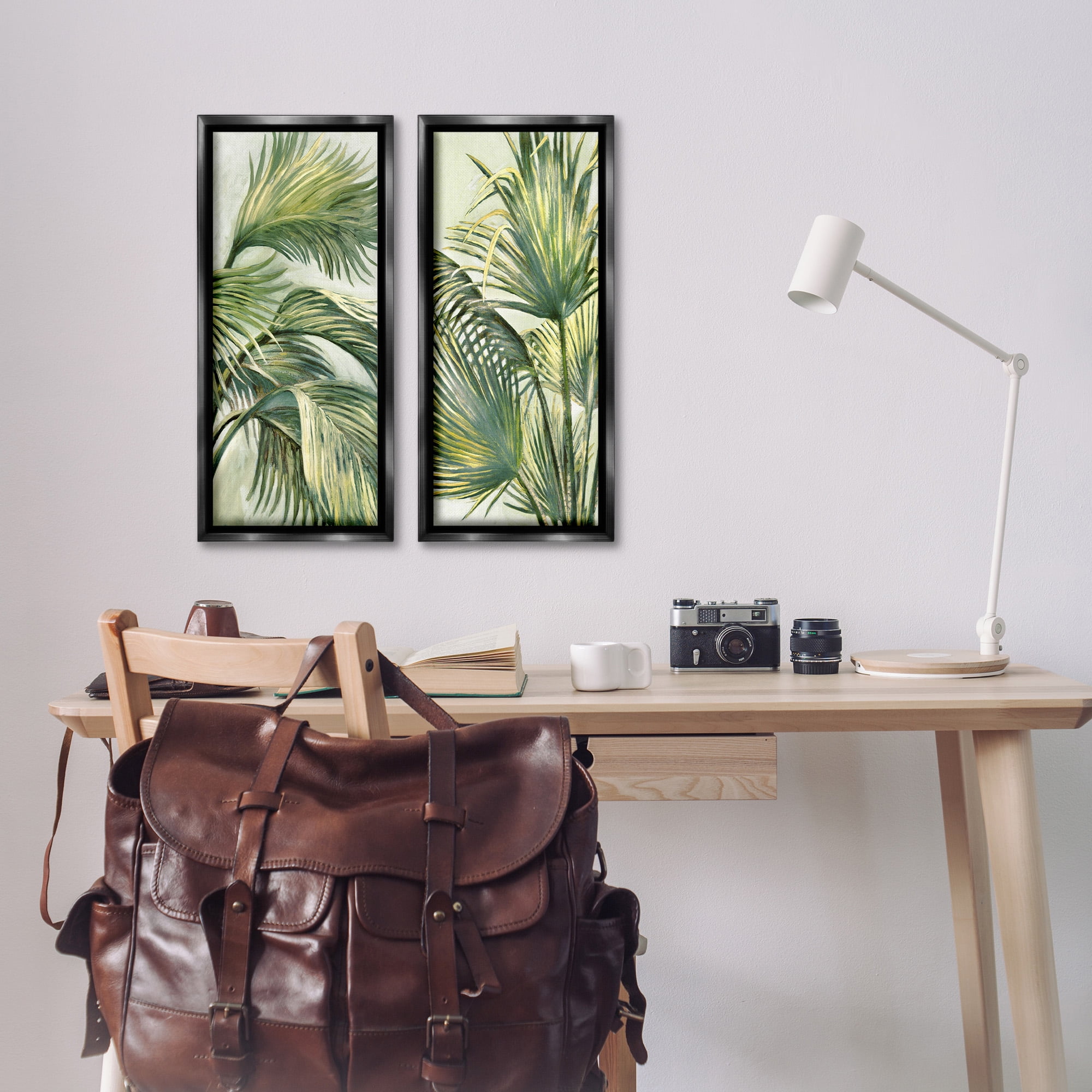 Stupell Industries Swaying Green Palms Botanical & Floral Painting Black Floater Framed Canvas Art Print Wall Art, 11 x 25, Set of 2