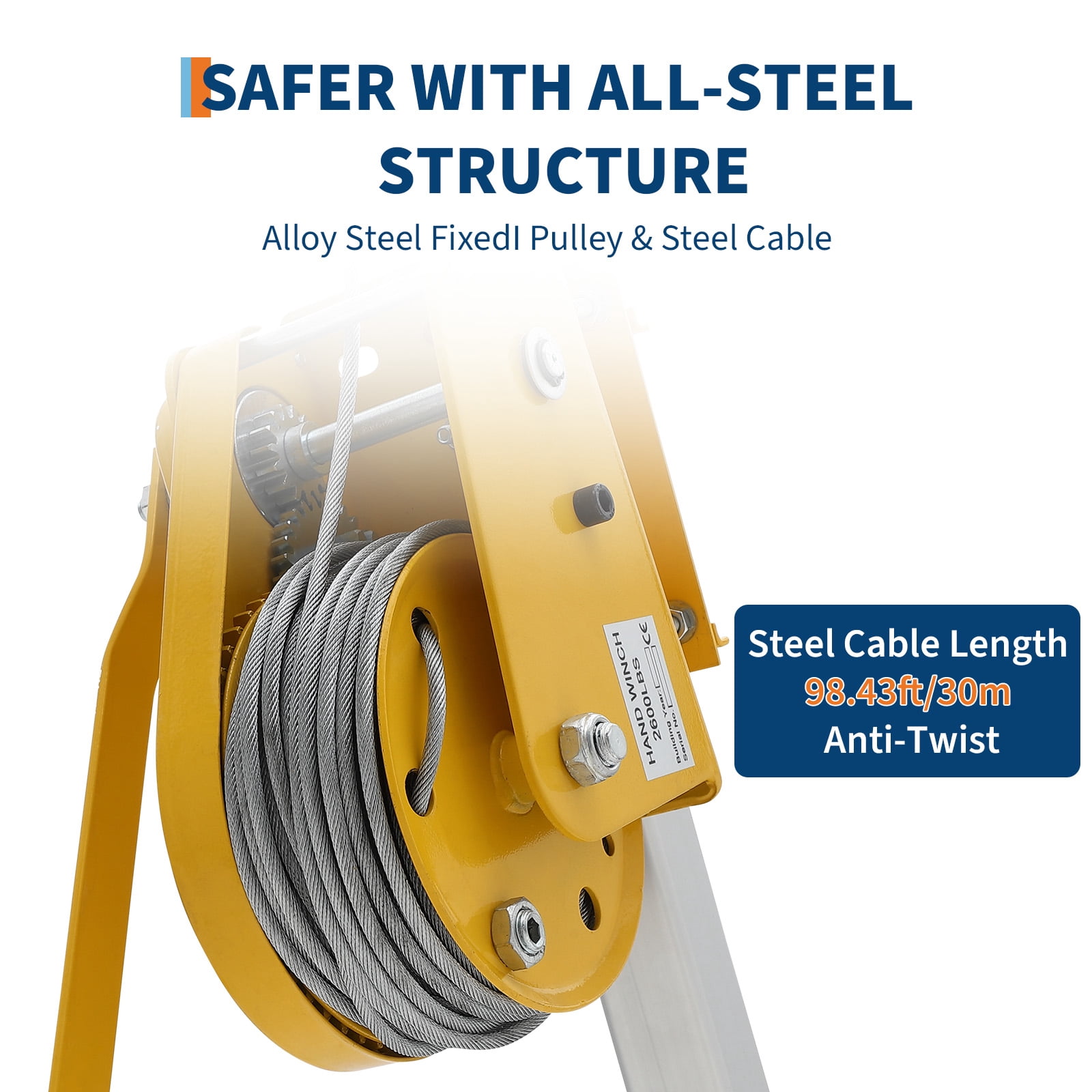 Confined Space Rescue Tripod Kit with 1200lbs Winch, 7ft Legs, 98ft Cable, Steel Construction, 33ft Fall Arrestor and Storage Bag