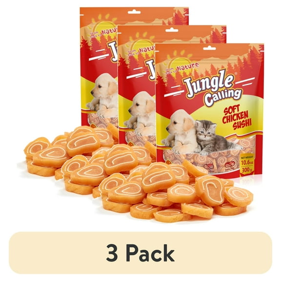 (3 pack) Jungle Calling Chicken Wrapped Dog Treats, Grain Free Soft Chewy Chicken&Codfish Treats for Training Rewards,10.6Ounce