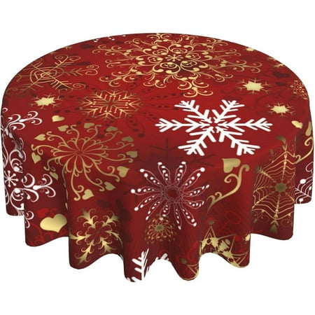 

NICKSUN Merry Christmas Round Tablecloth 60 Inch Winter Gold White Snowflake Decorative Round Table Cloth with Dust-Proof Wrinkle Resistant for Home Kitchen Dining Room Patio Outdoor Picnic Party