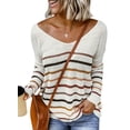 thumbnail image 1 of Asyoly Women’s Striped Knit Pullover Sweater V Neck Long Sleeve Casual Knitwear Cute Jumper Loose Tops, 1 of 6