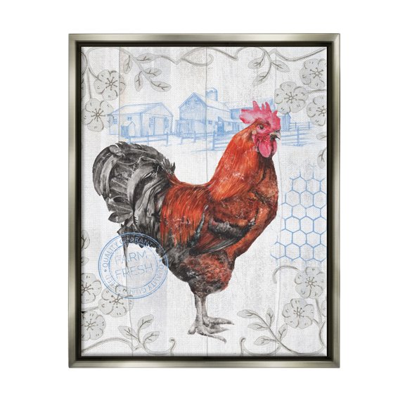 Stupell Industries Rustic Farmhouse Rooster Animals & Insects Painting Gray Floater Framed Canvas Art Print Wall Art, 17 x 21