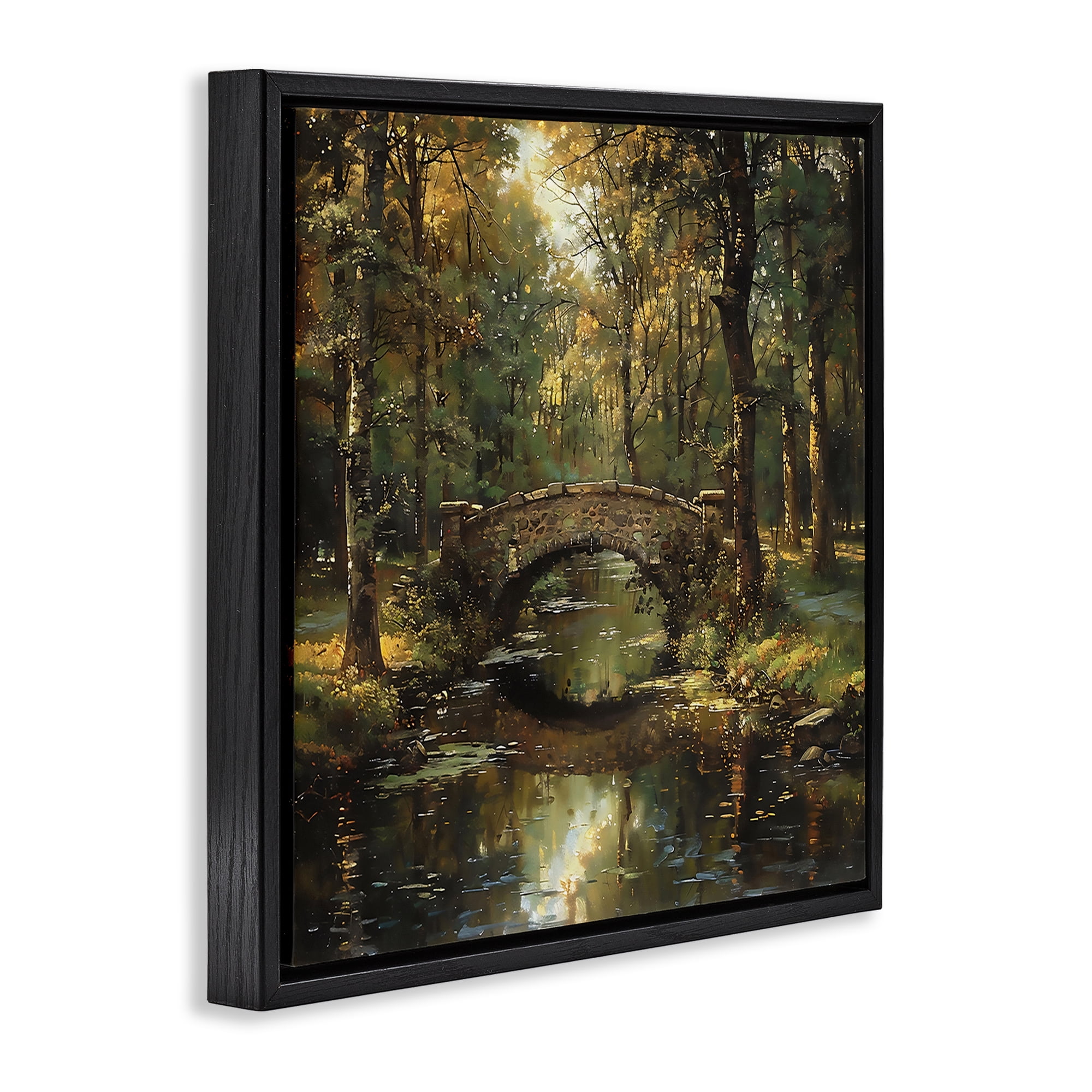 Stupell Industries Forest Bridge in Autumn Light Black Framed Floater Canvas Wall Art, design by Creative Studio