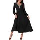 thumbnail image 2 of Vestido midi plisado fluido de manga larga con cuello en V y cinturón de INSPIRE CHIC para mujeres 2024 en negro, 2 of 6
