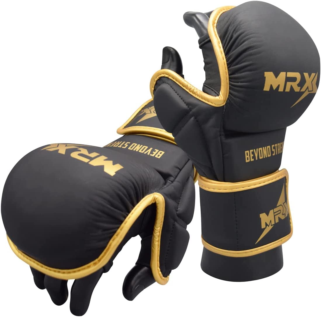 MRX MMA Grappling Gloves 7 OZ Boxing Punching Glove Mitts Black Golden S/M
