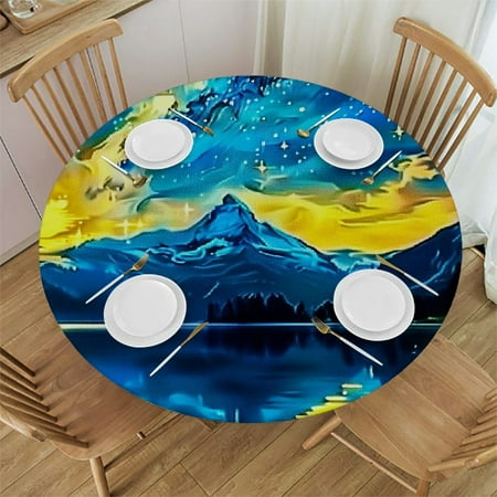 

Orinice Stars Night Sky Round Table Cover Stain Resistant Washable Indoor Outdoor Tablecloth Kitchen Dining Wedding Parties 100% Polyester Fiber 46-50