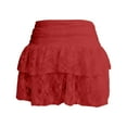 thumbnail image 4 of Telankuip Lace Tiered Mini Skirts for Women Ruffled Elastic High Waisted Pleated Party Flowy Short Skirts 2025 Fashion Y2k Boho Outfits Micro Underskirts for Carnival Holiday Outfits Red XS, 4 of 4