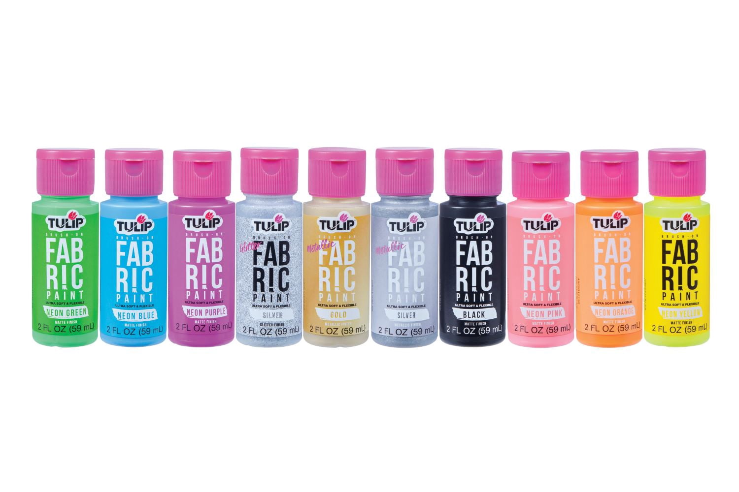 Tulip Brush-On Fabric Paint Set – 10 Pack of 2 fl oz Bottles, Liquid Neon Colors for DIY Crafts & Clothing
